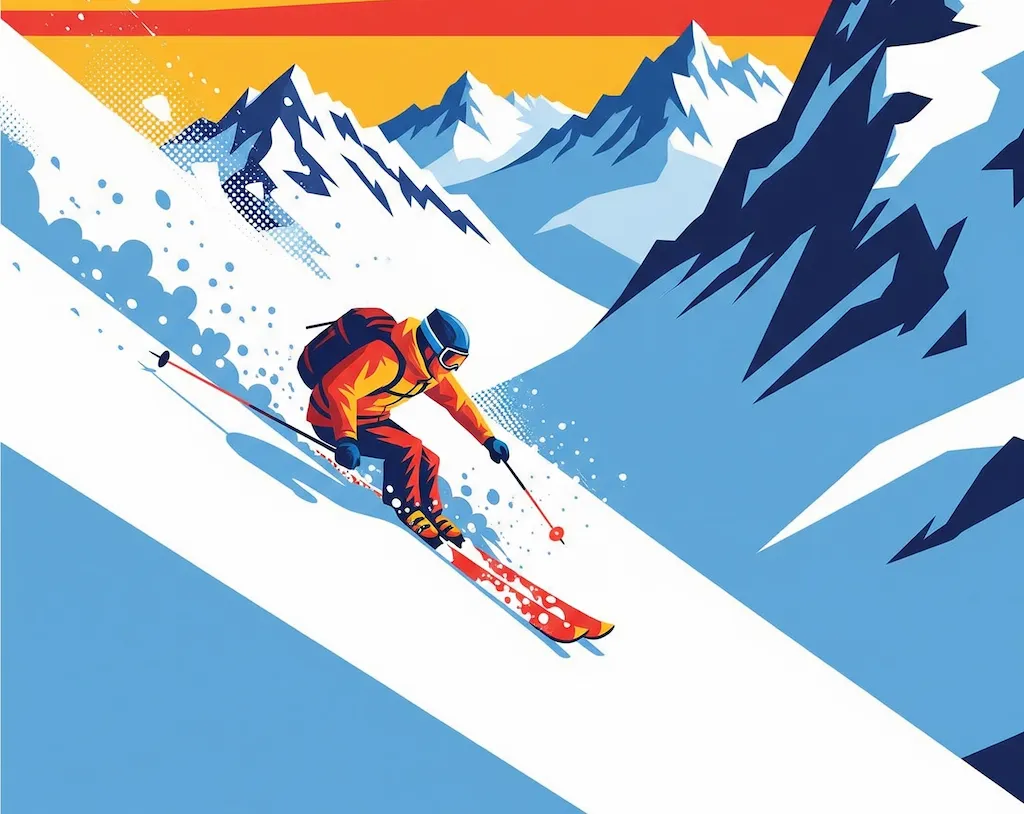 Illustration of a skier carving down a mountain